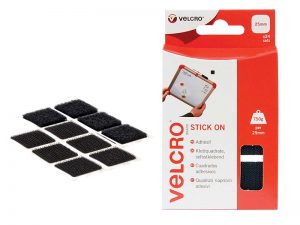 VELCRO® Brand Stick On Squares 25mm Black Pack of 24