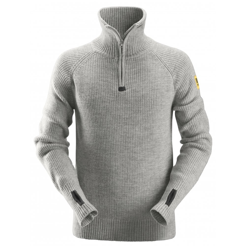 Snickers 2905 Zip Wool Sweater - Grey Melange - Builders Superstore
