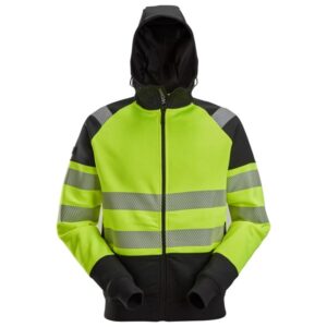 Snickers High-Vis 2839 Full Zip Hoodie Yellow, Class 2