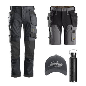 Snickers 6241 Trousers + 6175 Shorts + Cap + Bottle (Steel Grey) - 6241 trousers, 6175 shorts, 9041 cap and 9901 water bottle