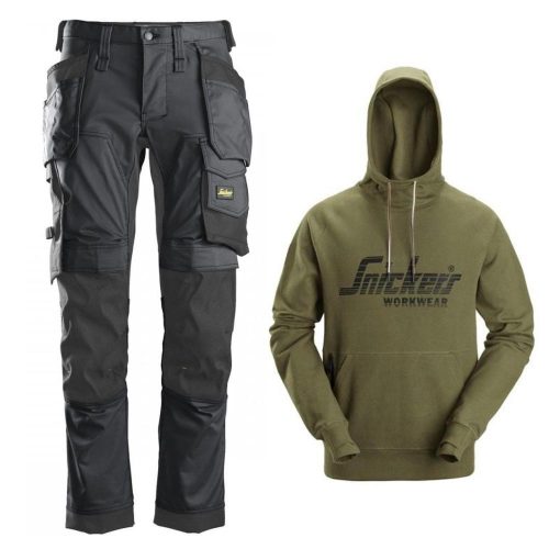 Snickers 6241 Trouser (Steel Gey) & 2894 Hoodie - (Khaki Green)